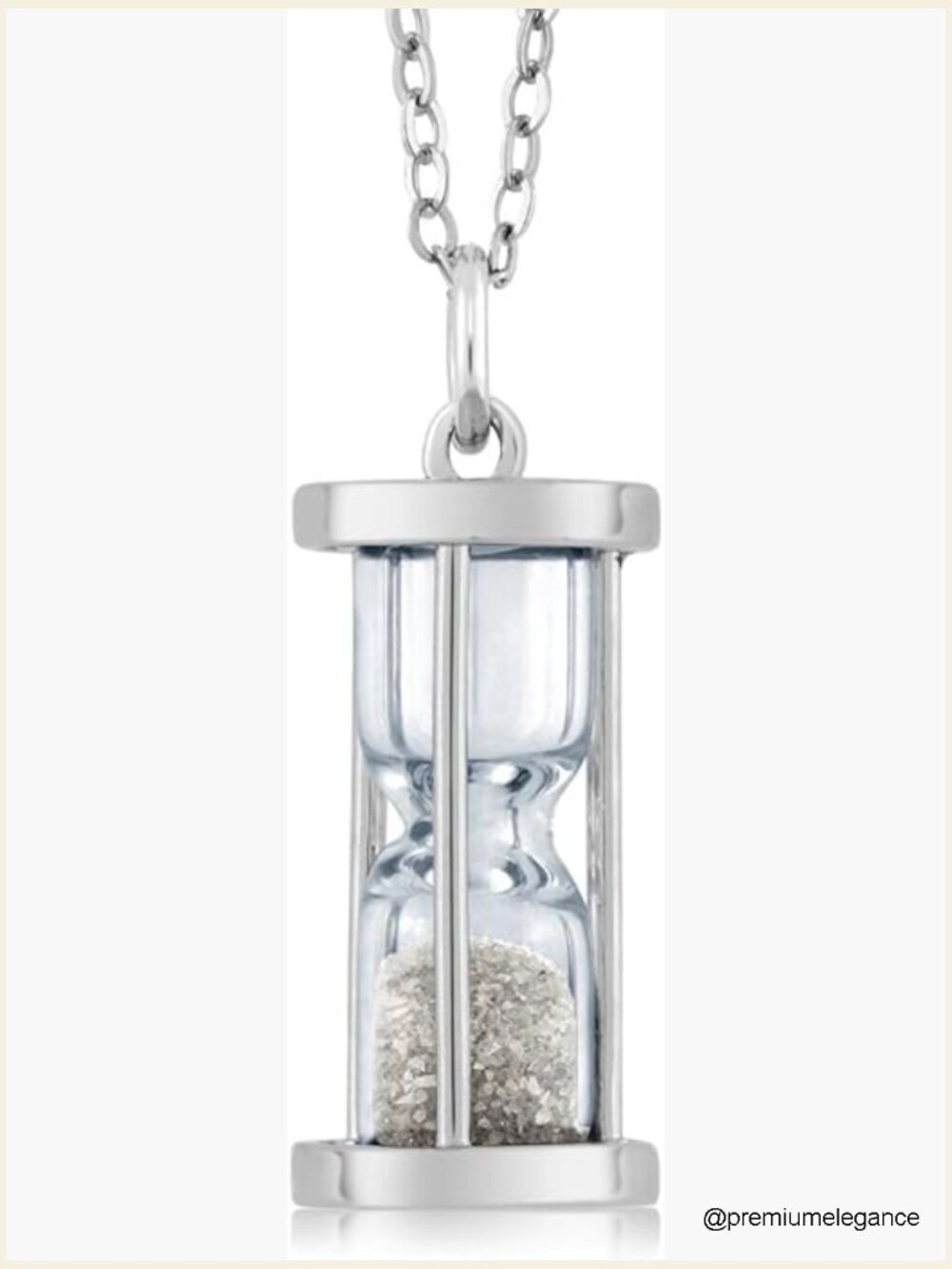 Hourglass Pendant Necklace 925 Sterling Silver Diamond Gemstone Dust 18 Inch